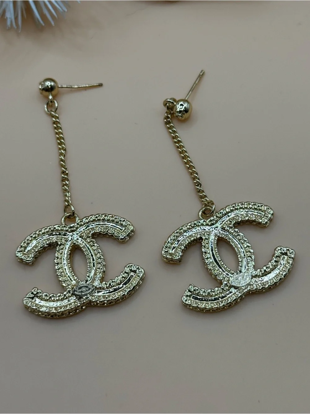 Chanel Gold Tone CC Logo Dangle Earrings